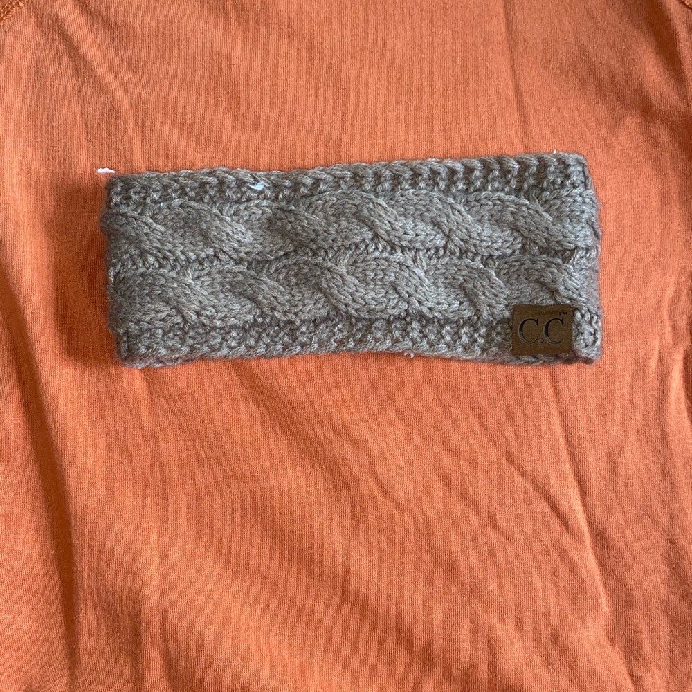Brown Cable Knit Fuzzy Lined Ear Warmer Headband
